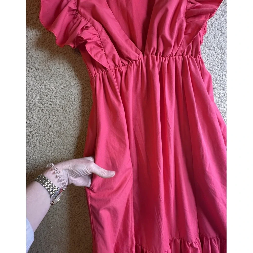 Abercrombie & Fitch Pink‎ Flutter Sleeve Tiered Maxi Dress Size XS